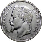 France 5 Francs Napoleon III 1870 BB KM# 799.2 NAPOLEON III EMPEREUR BB BARRE coin obverse France 5 Francs Napoleon III 1870 BB KM# 799.2 NAPOLEON III EMPEREUR BB BARRE coin obverse