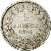 France 5 Francs Ceres. Error in Designer's Name 1870 K Star KM# 818.3 5 FRANCS 1870 K coin reverse
