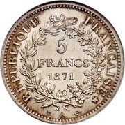 France 5 Francs Hercules 1871 A KM# 823 RÉPUBLIQUE FRANÇAISE 5 FRANCS 1871 A coin obverse France 5 Francs Hercules 1871 A KM# 823 RÉPUBLIQUE FRANÇAISE 5 FRANCS 1871 A coin obverse