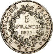 France 5 Francs Hercules 1877 K KM# 820.2 LIBERTÉ ÉGALITÉ FRATERNITÉ DUPRÉ coin reverse France 5 Francs Hercules 1877 K KM# 820.2 LIBERTÉ ÉGALITÉ FRATERNITÉ DUPRÉ coin reverse