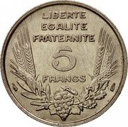France 5 Francs Marianne 1933 (a) KM# 887 LIBERTE EGALITE FRATERNITE 5 FRANCS coin reverse France 5 Francs Marianne 1933 (a) KM# 887 LIBERTE EGALITE FRATERNITE 5 FRANCS coin reverse