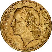 France 5 Francs Marianne 1939 (a) KM# 888a.1 REPVBLIQVE FRANÇAISE A.LAVRILLIER coin obverse