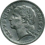France 5 Francs Marianne 1945 B Open 9 KM# 888b.2 REPVBLIQVE FRANÇAISE A.LAVRILLIER coin obverse France 5 Francs Marianne 1945 B Open 9 KM# 888b.2 REPVBLIQVE FRANÇAISE A.LAVRILLIER coin obverse