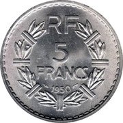 France 5 Francs Marianne 1950 (a) Closed 9 KM# 888b.1 RF 5 FRANCS 1946 coin reverse France 5 Francs Marianne 1950 (a) Closed 9 KM# 888b.1 RF 5 FRANCS 1946 coin reverse