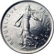 France 5 Francs The Sower 1988 KM# 926a.1 REPUBLIQUE FRANÇAISE O. ROTY coin obverse France 5 Francs The Sower 1988 KM# 926a.1 REPUBLIQUE FRANÇAISE O. ROTY coin obverse