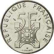 France 5 Francs 100th Anniversary of the Eiffel Tower 1989 KM# 968 REPUBLIQUE FRANÇAISE 5 F J.JIMENEZ coin obverse France 5 Francs 100th Anniversary of the Eiffel Tower 1989 KM# 968 REPUBLIQUE FRANÇAISE 5 F J.JIMENEZ coin obverse