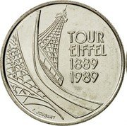 France 5 Francs 100th Anniversary of the Eiffel Tower 1989 KM# 968 TOUR EIFFEL 1889 1989 F. JOUBERT coin reverse France 5 Francs 100th Anniversary of the Eiffel Tower 1989 KM# 968 TOUR EIFFEL 1889 1989 F. JOUBERT coin reverse