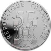 France 5 Francs 100th Anniversary of the Eiffel Tower 1989 Proof, 1,800 pieces were melted by MTB Banking KM# 968c REPUBLIQUE FRANÇAISE 5 F J. JIMENEZ coin obverse France 5 Francs 100th Anniversary of the Eiffel Tower 1989 Proof, 1,800 pieces were melted by MTB Banking KM# 968c REPUBLIQUE FRANÇAISE 5 F J. JIMENEZ coin obverse