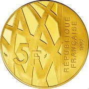 France 5 Francs 10th Anniversary of the Death of Pierre Mendes-France 1992 Proof KM# 1006b RÉPUBLIQUE FRANÇAISE 1992 5F coin obverse