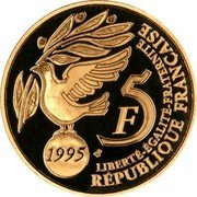 France 5 Francs 50th Anniversary of the United Nations 1995 Proof KM# 1118a 5F 1995 LIBERTÉ-ÉGALITÉ-FRATERNITÉ RÉPUBLIQUE FRANÇAISE coin obverse France 5 Francs 50th Anniversary of the United Nations 1995 Proof KM# 1118a 5F 1995 LIBERTÉ-ÉGALITÉ-FRATERNITÉ RÉPUBLIQUE FRANÇAISE coin obverse