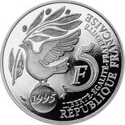 France 5 Francs 50th Anniversary of the United Nations 1995 Proof KM# 1118 5F 1995 LIBERTÉ-ÉGALITÉ-FRATERNITÉ RÉPUBLIQUE FRANÇAISE coin obverse France 5 Francs 50th Anniversary of the United Nations 1995 Proof KM# 1118 5F 1995 LIBERTÉ-ÉGALITÉ-FRATERNITÉ RÉPUBLIQUE FRANÇAISE coin obverse
