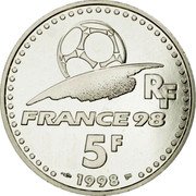France 5 Francs FIFA World Cup 1998 Proof KM# 1212 RF FRANCE 98 5F 1998 coin obverse