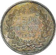 France 50 Centimes Louis Philippe I 1845 B Mintage included in KM#741.2 KM# 768.2 50 CENT. 1845 B coin reverse France 50 Centimes Louis Philippe I 1845 B Mintage included in KM#741.2 KM# 768.2 50 CENT. 1845 B coin reverse