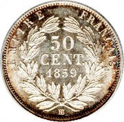 France 50 Centimes Napoleon III 1859 BB KM# 794.2 EMPIRE FRANÇAIS 50 CENT. 1856 BB coin reverse France 50 Centimes Napoleon III 1859 BB KM# 794.2 EMPIRE FRANÇAIS 50 CENT. 1856 BB coin reverse