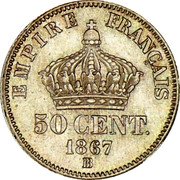 France 50 Centimes Napoleon III 1867 BB KM# 814.2 EMPIRE FRANÇAIS 50 CENT. 1864 BB coin reverse France 50 Centimes Napoleon III 1867 BB KM# 814.2 EMPIRE FRANÇAIS 50 CENT. 1864 BB coin reverse