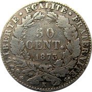 France 50 Centimes Ceres 1873 K KM# 834.2 LIBERTE EGALITE FRATERNITE 50 CENT. 1872 K coin reverse France 50 Centimes Ceres 1873 K KM# 834.2 LIBERTE EGALITE FRATERNITE 50 CENT. 1872 K coin reverse
