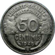France 50 Centimes Liberty 1945 C KM# 894.3a LIBERTE EGALITE FRATERNITE 50 CENTIMES 1945 C coin reverse France 50 Centimes Liberty 1945 C KM# 894.3a LIBERTE EGALITE FRATERNITE 50 CENTIMES 1945 C coin reverse