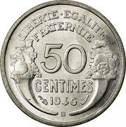 France 50 Centimes Marianne 1946 B KM# 894.2a LIBERTE EGALITE FRATERNITE 50 CENTIMES 1947 B coin reverse France 50 Centimes Marianne 1946 B KM# 894.2a LIBERTE EGALITE FRATERNITE 50 CENTIMES 1947 B coin reverse