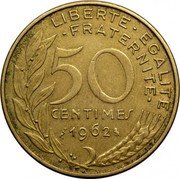 France 50 Centimes Marianne 1962 KM# 939.1 LIBERTE EGALITE FRATERNITE A.DIEUDONNE 50 CENTIMES 1962 coin reverse France 50 Centimes Marianne 1962 KM# 939.1 LIBERTE EGALITE FRATERNITE A.DIEUDONNE 50 CENTIMES 1962 coin reverse