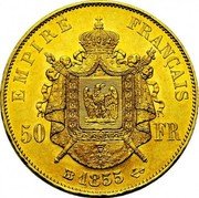 France 50 Francs Napoleon III 1855 BB KM# 785.2 EMPIRE FRANCAIS 50 FR BB 1855 coin reverse France 50 Francs Napoleon III 1855 BB KM# 785.2 EMPIRE FRANCAIS 50 FR BB 1855 coin reverse