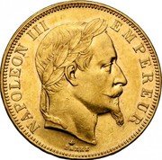 France 50 Francs Napoleon III 1865 A KM# 804.1 NAPOLEON III EMPEREUR BARRE coin obverse France 50 Francs Napoleon III 1865 A KM# 804.1 NAPOLEON III EMPEREUR BARRE coin obverse