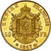 France 50 Francs Napoleon III 1867 BB KM# 804.2 EMPIRE FRANÇAIS 50 FR BB 1862 coin reverse France 50 Francs Napoleon III 1867 BB KM# 804.2 EMPIRE FRANÇAIS 50 FR BB 1862 coin reverse