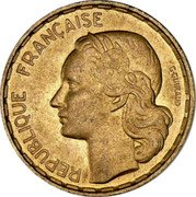 France 50 Francs Marianne. Rooster 1951 B KM# 918.2 REPUBLIQUE FRANÇAISE G.GUIRAUD coin obverse France 50 Francs Marianne. Rooster 1951 B KM# 918.2 REPUBLIQUE FRANÇAISE G.GUIRAUD coin obverse