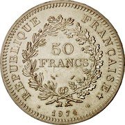 France 50 Francs Hercules Group 1974 KM# 941.2 REPUBLIQUE FRANÇAISE 50 FRANCS 1974 coin obverse