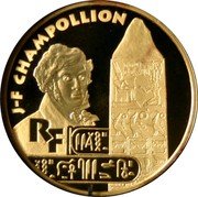 France 50 Francs Treasures of the Nile 1998 Proof KM# 1208 JF CHAMPOLLION RF coin obverse France 50 Francs Treasures of the Nile 1998 Proof KM# 1208 JF CHAMPOLLION RF coin obverse