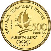 France 500 Francs Olympics. Ice Skating Couple 1989 Proof KM# 974 XVIES JEUX OLYMPIQUES D'HIVER 1989 500 FRANCS ALBERTVILLE 92 coin reverse France 500 Francs Olympics. Ice Skating Couple 1989 Proof KM# 974 XVIES JEUX OLYMPIQUES D'HIVER 1989 500 FRANCS ALBERTVILLE 92 coin reverse