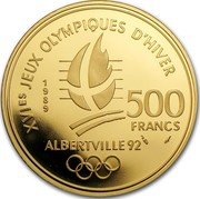 France 500 Francs Winter Olympics. Skiing 1989 Proof KM# 973 XVIES JEUX OLYMPIQUES D'HIVER 1989 500 FRANCS ALBERTVILLE 92 coin reverse France 500 Francs Winter Olympics. Skiing 1989 Proof KM# 973 XVIES JEUX OLYMPIQUES D'HIVER 1989 500 FRANCS ALBERTVILLE 92 coin reverse