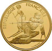 France 500 Francs Olympics. Slalom 1990 Proof KM# 988 REPUBLIQUE FRANCAISE J. JIMENEZ coin obverse France 500 Francs Olympics. Slalom 1990 Proof KM# 988 REPUBLIQUE FRANCAISE J. JIMENEZ coin obverse