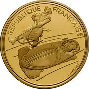 France 500 Francs Olympics. Bobsledding 1990 Proof KM# 986 REPUBLIQUE FRANCAISE J. JIMENEZ coin obverse France 500 Francs Olympics. Bobsledding 1990 Proof KM# 986 REPUBLIQUE FRANCAISE J. JIMENEZ coin obverse