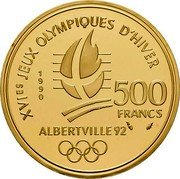 France 500 Francs Olympics. Slalom 1990 Proof KM# 988 XVIES JEUX OLYMPIQUES D'HIVER 500 FRANCS ALBERTVILLE 92 1990 coin reverse France 500 Francs Olympics. Slalom 1990 Proof KM# 988 XVIES JEUX OLYMPIQUES D'HIVER 500 FRANCS ALBERTVILLE 92 1990 coin reverse