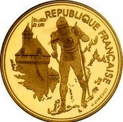 France 500 Francs Olympics. Cross Country Skiing 1991 Proof KM# 998 REPUBLIQUE FRANCAISE J. JIMENEZ coin obverse France 500 Francs Olympics. Cross Country Skiing 1991 Proof KM# 998 REPUBLIQUE FRANCAISE J. JIMENEZ coin obverse