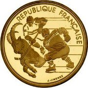 France 500 Francs Olympics. Ice Hockey 1991 Proof KM# 997 REPUBLIQUE FRANÇAISE J. JIMENEZ coin obverse France 500 Francs Olympics. Ice Hockey 1991 Proof KM# 997 REPUBLIQUE FRANÇAISE J. JIMENEZ coin obverse