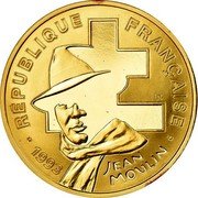France 500 Francs 50th Anniversary of the Death of Jean Moulin 1993 Proof KM# 1028 RÉPUBLIQUE FRANÇAISE 1993 JEAN MOULIN coin obverse France 500 Francs 50th Anniversary of the Death of Jean Moulin 1993 Proof KM# 1028 RÉPUBLIQUE FRANÇAISE 1993 JEAN MOULIN coin obverse