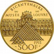 France 500 Francs Bicentennial of the Louvre. Venus de Milo 1993 Proof KM# 1025.2 BICENTENAIRE DU MUSÉE DU LOUVRE 1993 500 F coin reverse France 500 Francs Bicentennial of the Louvre. Venus de Milo 1993 Proof KM# 1025.2 BICENTENAIRE DU MUSÉE DU LOUVRE 1993 500 F coin reverse