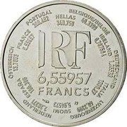 France 6.55957 Francs Introduction of the Euro 2000 KM# 1258 BELGIQUE / BELGIË 40,3399 DEUTSCHLAND 1,95583 LUXEMBOURG 40,3399 NEDERLAND 2,2037 ÖSTERREICH 13,7603 PORTUGAL 200,482 HELLAS 340,750 IRELAND 0,787564 ITALIA 1936,27 SUOMI 5,94973 ESPAÑA 166,386 FRANCE 6,55957 RF 6,55957 FRANCS coin obverse France 6.55957 Francs Introduction of the Euro 2000 KM# 1258 BELGIQUE / BELGIË 40,3399 DEUTSCHLAND 1,95583 LUXEMBOURG 40,3399 NEDERLAND 2,2037 ÖSTERREICH 13,7603 PORTUGAL 200,482 HELLAS 340,750 IRELAND 0,787564 ITALIA 1936,27 SUOMI 5,94973 ESPAÑA 166,386 FRANCE 6,55957 RF 6,55957 FRANCS coin obverse