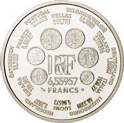 France 6.55957 Francs Introduction of the Euro 2000 Proof KM# 1259 BELGIQUE / BELGIË 40,3399 DEUTSCHLAND 1,95583 LUXEMBOURG 40,3399 NEDERLAND 2,2037 ÖSTERREICH 13,7603 PORTUGAL 200,482 HELLAS 340,750 IRELAND 0,787564 ITALIA 1936,27 SUOMI 5,94973 ESPAÑA 166,386 FRANCE 6,55957 RF 6,55957 FRANCS coin obverse France 6.55957 Francs Introduction of the Euro 2000 Proof KM# 1259 BELGIQUE / BELGIË 40,3399 DEUTSCHLAND 1,95583 LUXEMBOURG 40,3399 NEDERLAND 2,2037 ÖSTERREICH 13,7603 PORTUGAL 200,482 HELLAS 340,750 IRELAND 0,787564 ITALIA 1936,27 SUOMI 5,94973 ESPAÑA 166,386 FRANCE 6,55957 RF 6,55957 FRANCS coin obverse