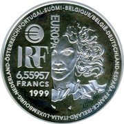 France 6.55957 Francs European Art Styles. Gothic 2000 Proof KM# 1246 BELGIQUE/BELGIË-DEUTSCHLAND-ESPAÑA-FRANCE-IRELAND-ITALIA-LUXEMBOURG-NEDERLAND-ÖSTERREICH-PORTUGAL-SUOMI- € EUROPA RF 6,55957 FRANCS 1999 coin obverse France 6.55957 Francs European Art Styles. Gothic 2000 Proof KM# 1246 BELGIQUE/BELGIË-DEUTSCHLAND-ESPAÑA-FRANCE-IRELAND-ITALIA-LUXEMBOURG-NEDERLAND-ÖSTERREICH-PORTUGAL-SUOMI- € EUROPA RF 6,55957 FRANCS 1999 coin obverse