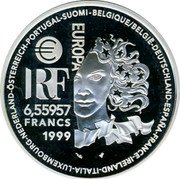 France 6.55957 Francs European Art Styles . Greek & Romain 2000 Proof KM# 1244 EUROPA RF 6,55957 FRANCS 1999 coin obverse France 6.55957 Francs European Art Styles . Greek & Romain 2000 Proof KM# 1244 EUROPA RF 6,55957 FRANCS 1999 coin obverse