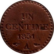France Centime Napoleon III 1851 A KM# 754 UN CENTIME 1848 A coin reverse France Centime Napoleon III 1851 A KM# 754 UN CENTIME 1848 A coin reverse