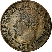 France Centime Napoleon III 1853 B KM# 775.2 NAPOLEON III EMPEREUR BARRE 1853 coin obverse France Centime Napoleon III 1853 B KM# 775.2 NAPOLEON III EMPEREUR BARRE 1853 coin obverse