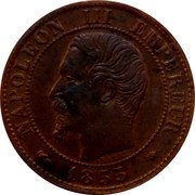 France Centime Napoleon III 1855 MA monogram (d) KM# 775.6 NAPOLEON III EMPEREUR BARRE 1853 coin obverse France Centime Napoleon III 1855 MA monogram (d) KM# 775.6 NAPOLEON III EMPEREUR BARRE 1853 coin obverse