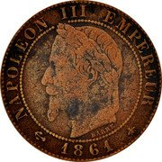 France Centime Napoleon III 1861 A KM# 795.1 NAPOLEON III EMPEREUR BARRE 1861 coin obverse France Centime Napoleon III 1861 A KM# 795.1 NAPOLEON III EMPEREUR BARRE 1861 coin obverse