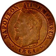 France Centime Napoleon III 1861 K KM# 795.3 NAPOLEON III EMPEREUR BARRE 1862 coin obverse France Centime Napoleon III 1861 K KM# 795.3 NAPOLEON III EMPEREUR BARRE 1862 coin obverse