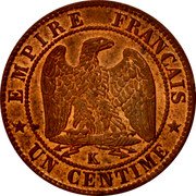 France Centime Napoleon III 1861 K KM# 795.3 EMPIRE FRANÇAIS K UN CENTIME coin reverse France Centime Napoleon III 1861 K KM# 795.3 EMPIRE FRANÇAIS K UN CENTIME coin reverse