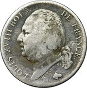 France Franc Louis XVIII 1816 T KM# 709.11 LOUIS XVIII ROI DE FRANCE. MICHAUT F. coin obverse France Franc Louis XVIII 1816 T KM# 709.11 LOUIS XVIII ROI DE FRANCE. MICHAUT F. coin obverse