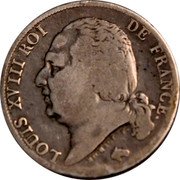 France Franc Louis XVIII 1820 B KM# 709.2 LOUIS XVIII ROI DE FRANCE. MICHAUT F. coin obverse France Franc Louis XVIII 1820 B KM# 709.2 LOUIS XVIII ROI DE FRANCE. MICHAUT F. coin obverse